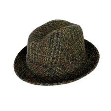 Vintage Dunn Co Harris Tweed Fedora Hat Green Wool Great Britain size 6 7/8