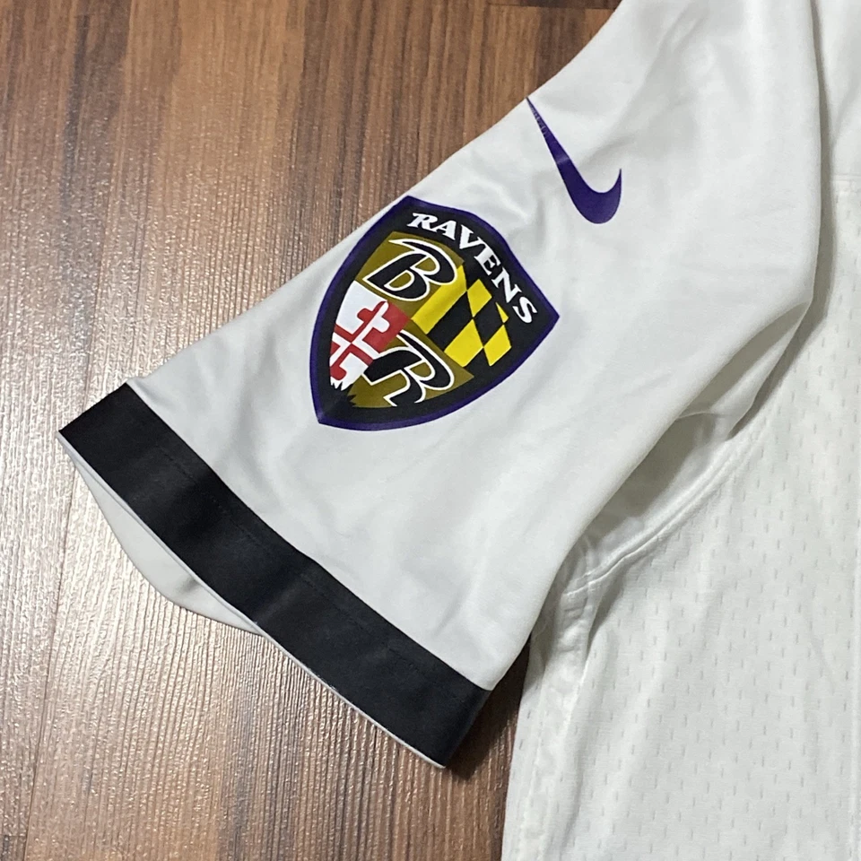 巴尔的摩乌鸦队球衣男式 M 白色 NFL 足球 Joe Flacco #5 耐克聚酯纤维 — 第 3/4 张图片