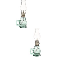  Set of 2 Oil Lamps Vintage Indoors Old Fashioned Kerosene Glass Clear