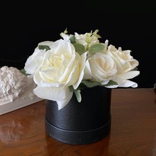 Artificial Silk Flower Arrangement Hat Box Ivory Rose Ideal Gift