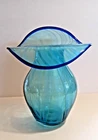 Blenko Glass 2021 Ripple Vase 6419 Jack In Pulpit Ice Blue Cobalt Rim 11"