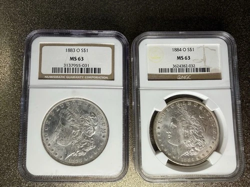 1883-O & 1884-O Morgan Silver Dollar Set - NGC MS63 - Matching Pair!