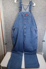 Dickies Denim Bib Overalls Mens 42x32 Blue Medium Wash Carpenter Workwear Ranch