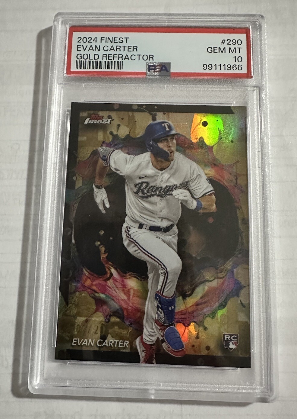 2024 Topps Finest #290 Evan Carter Gold “Rare” Refractor 07/20 PSA 10 Gem Mint