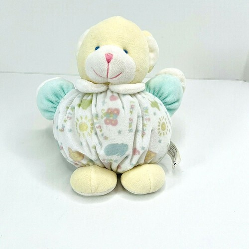 Vintage Small Luv n' Care Plush Bear Round Belly Yellow White Green Pastel 6"