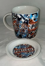 Portugal Gift Souvenir Mulit-Colored Ceramic Mug With Teabag Dish