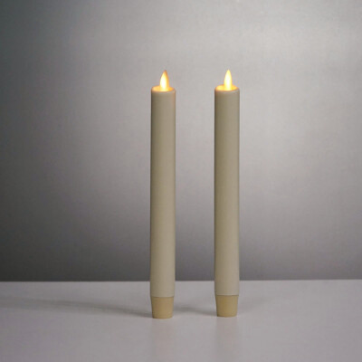 8'' Luminara Flameless Battery Tapers Candles Set of 2 Ivory with Wax Remote 