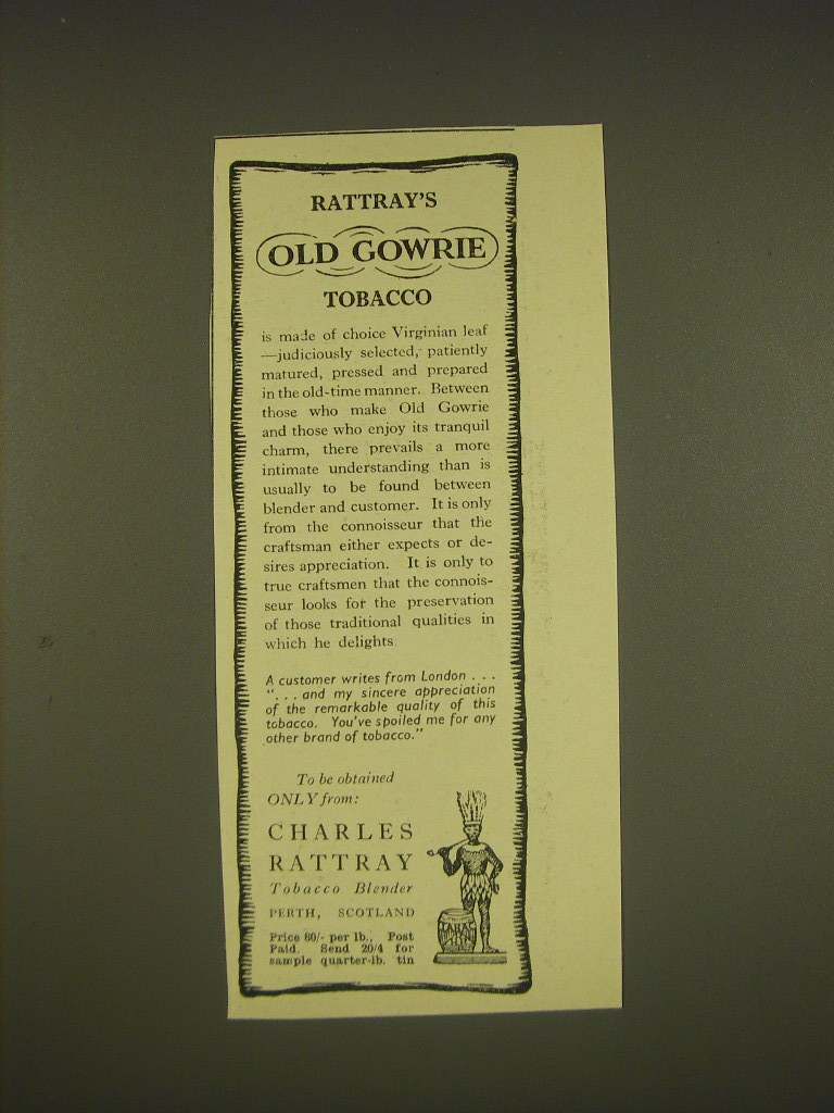 rattrays tobacco 1955 Charles Rattray's Old Gowrie Tobacco Ad - Rattray's Old Gowrie Tobacco