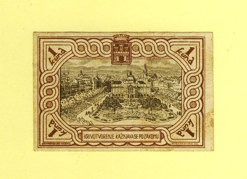 CROATIA 1 KUNA 1942 ZAGREB CITY City money of ZAGREB WWII RARE VF++ - Picture 2 of 2