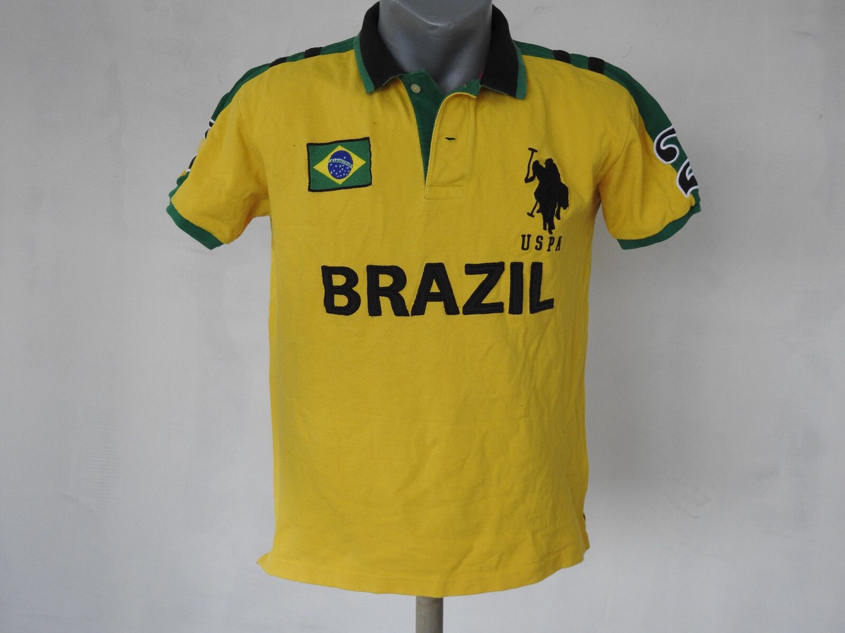 US Polo Mens Polo T-Shirt Brazil Yellow Jersey Size M Slim