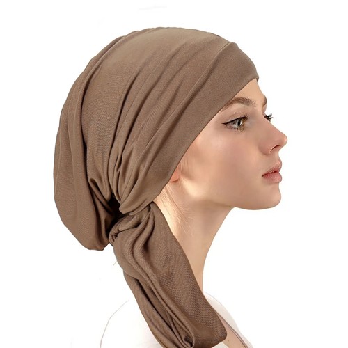 Muslim Women Hijab Hats Turban Long Tail Head Cover Caps Bonnet Cancer Headwear - Picture 25 of 31