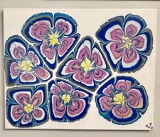 Original Abstract Art Acrylic Fluid Pour Flowers Painting On Canvas Wall Decor