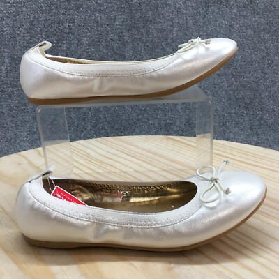 Nina Shoes Youth 4 M Ballet Flats White Leather Slip On Butterfly Twists NEW