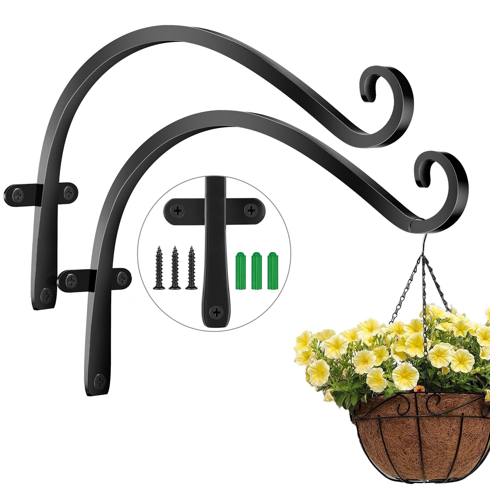 Heavy Duty 2 Pack 12 Inch Extra Long Cast Iron Outdoor Plant Hangers-image