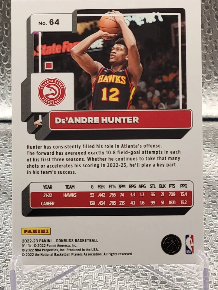 DE'ANDRE HUNTER 2022-23 DONRUSS BASKETBALL CHOICE BLACK GOLD HAWKS /8 🔥 🔥 🔥 - Image 2 of 4
