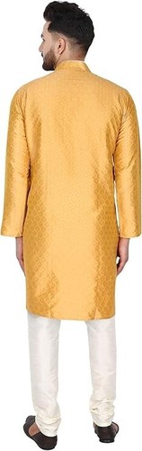Indian Men’s Gold Silk Kurta Pyjama Set – Ethnic 2-Piece for Celebrations - Picture 7 of 20