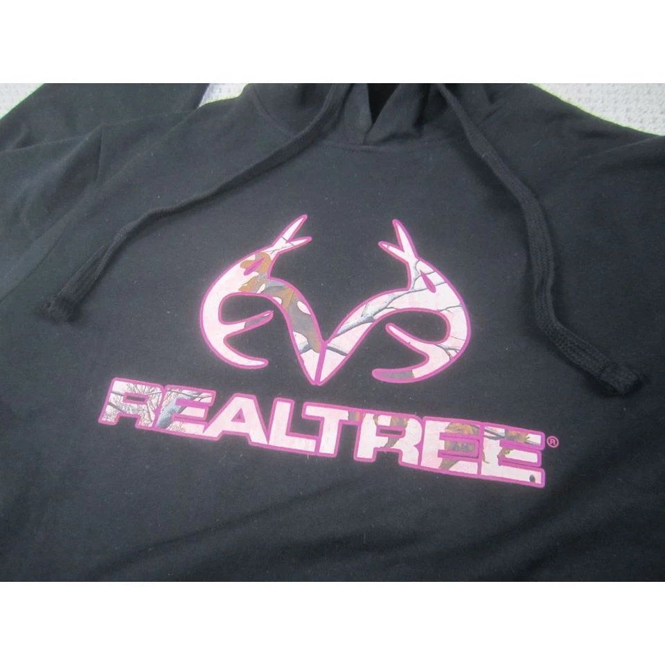 Realtree Sweatshirt Womens Medium Black Pink Logo Pullover Fleece Hoodie - Image 2 of 4