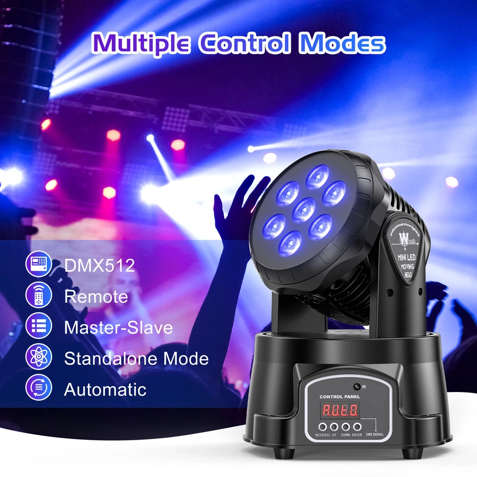 UKING 105W 7 LED RGBW Moving Head Lights Beam Wash Stage Lighting 4 in 1 Effect - Image 3 of 4