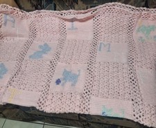 Blanket Handmade Crochet Baby Afghan Blanket Pink Yellow 60  X 92" ABC'S Animal