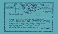HOP HARRIGAN ALL-AMERICAN FLYING CLUB MEMBERSHIP CARD - VINTAGE REPRINT