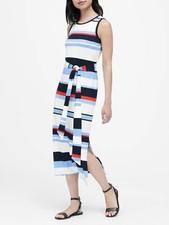 Banana Republic Stripe Ponte Tank Dress, Blue & Red Stripe SIZE MT #426680 T1222