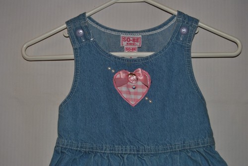 Girl's SO-BE Denim Blue Jean Dress Size M Hearts - Picture 2 of 4