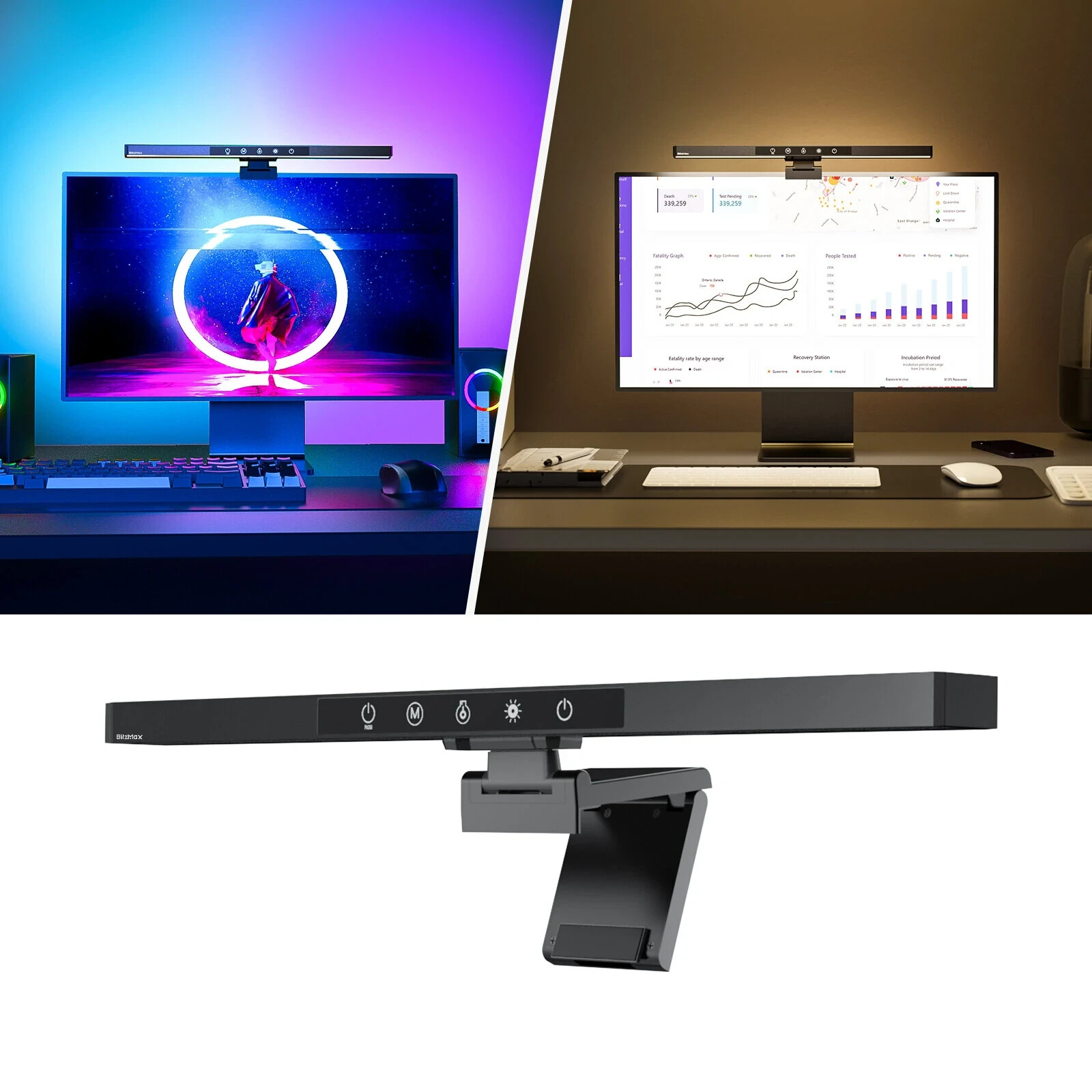 Barre lumineuse pour moniteur tactile USB avec 5 modes d'éclairage LED pour la protection des yeux