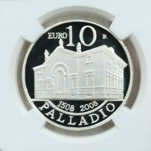 2008 SAN MARINO SILVER 10 EURO ANDREA PALLADIO NGC PF 69 ULTRA CAMEO TOP POP - Picture 3 of 4