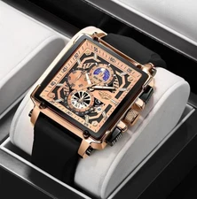 LIGE Men Watch Rectangle Sport Quartz Wristwatch Luminous Date Males Watches