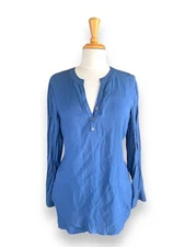 SOFT SURROUNDINGS 1/4 Button Asymmetrical Tulip Hem Tunic, Ocean Blue size S