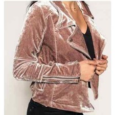 Marrakech Desert Mocha Fay Velvet Moto Jacket Size M