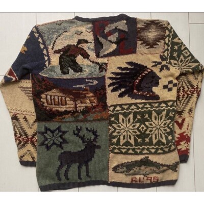Used 90s POLO Ralph Lauren RL'95 Patchwork Knit Sweater M, Native