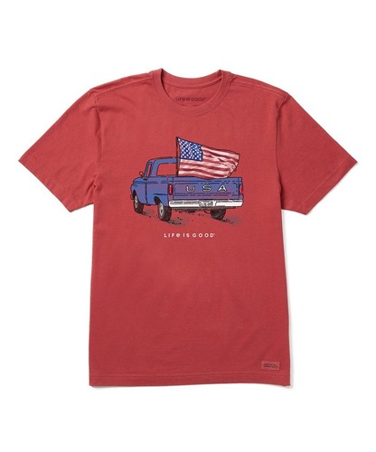 Nuevo con etiquetas camiseta trituradora roja SS SS para hombre Life Is Good Flag - Imagen 2 de 3