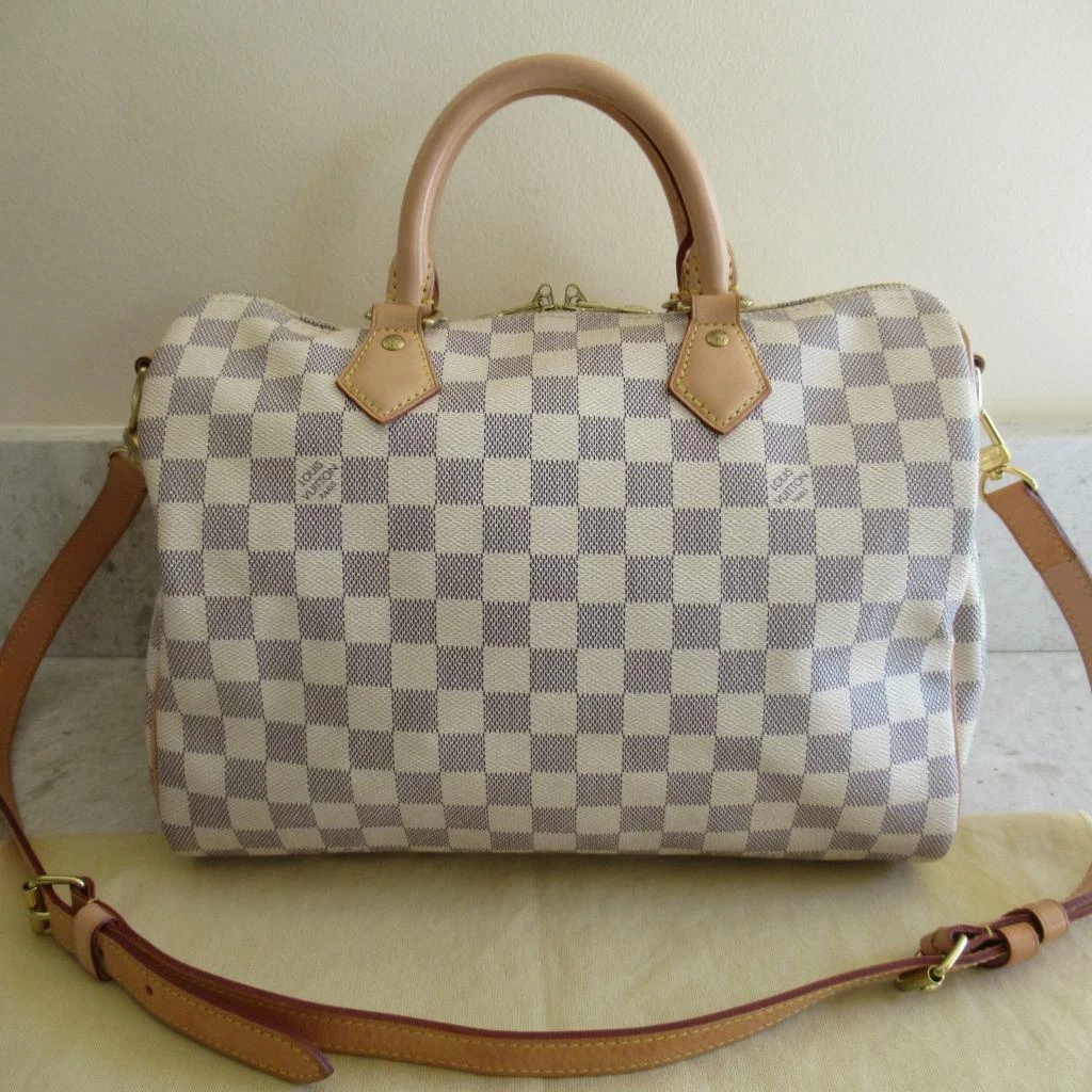 LOUIS VUITTON Speedy 30 Damier Azur Satchel Bag White