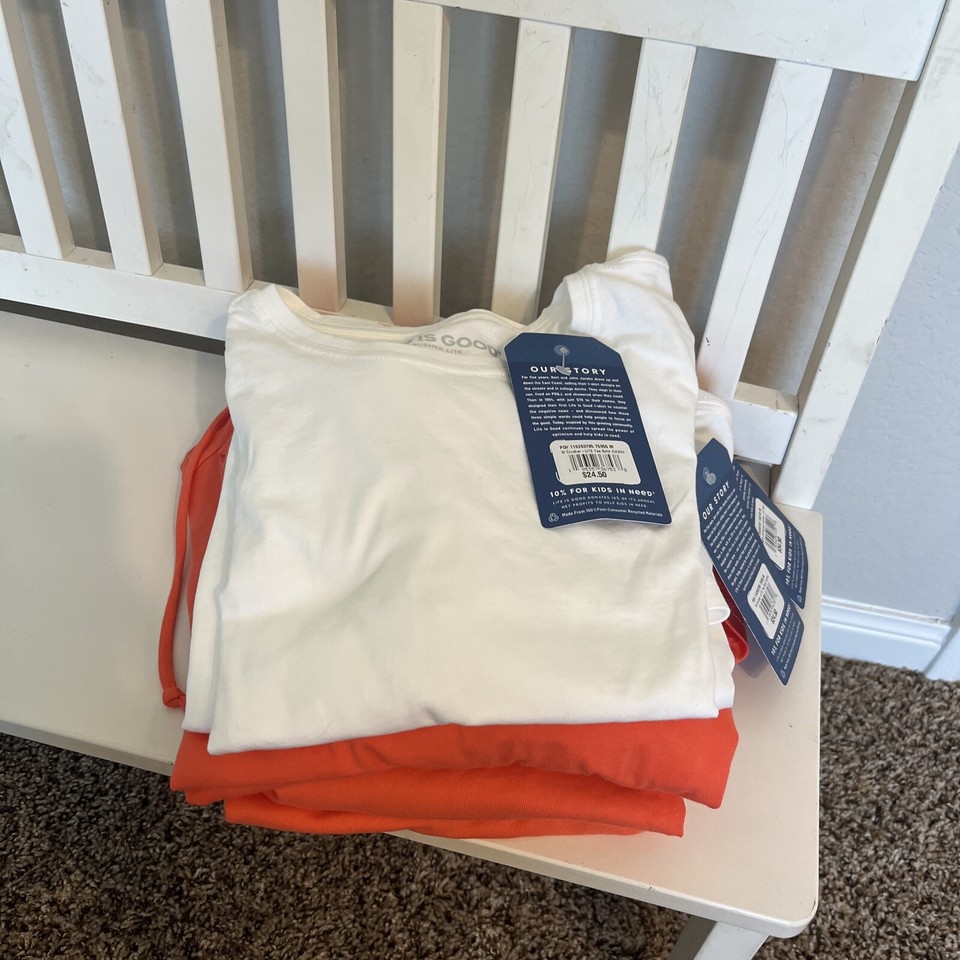 Lot of 6 Life is Good T Shirts Women Medium V Crew Hooded Coral Orange