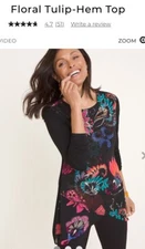 Chicos Tulip-Hem Top Sz 0 (S) Bright Floral Asymmetrical Black Unique Office