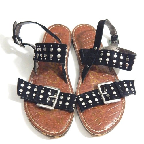 Sam Edelman Women's 6 Sandals Glade Studded Suede Black Flat EUC Free Ship  | eBay