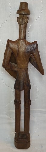 Collectible Hand Carved Wood Man Holding A Shield Figurine 10" - Picture 4 of 6
