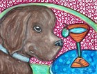 Newfoundland Drinking a Martini Dog art print 11x14 Brown Newfie