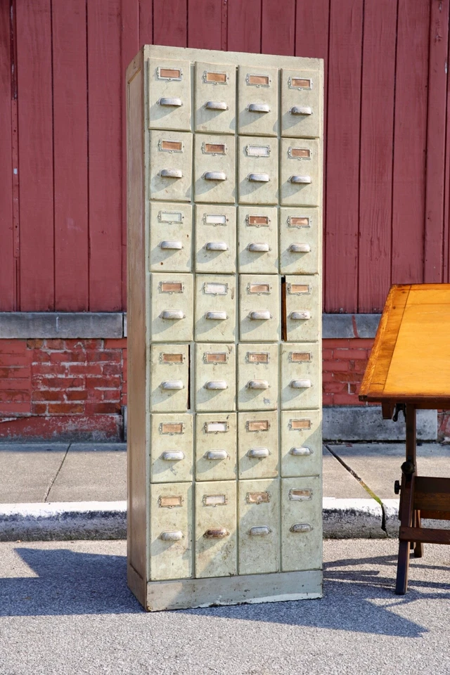 Antique File Cabinet apothecary wood drawer organizer vintage Book Ledger Holder - Image 2 of 4