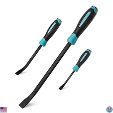 DURATECH 3-Piece Pry Bar Set - 8", 12", 18" with Hammer Strike Cap & Angled Tip