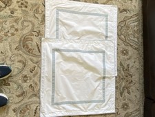 Set of 2 Pottery Barn Morgan Euro Shams White/Eucalyptus Banded Gorgeous