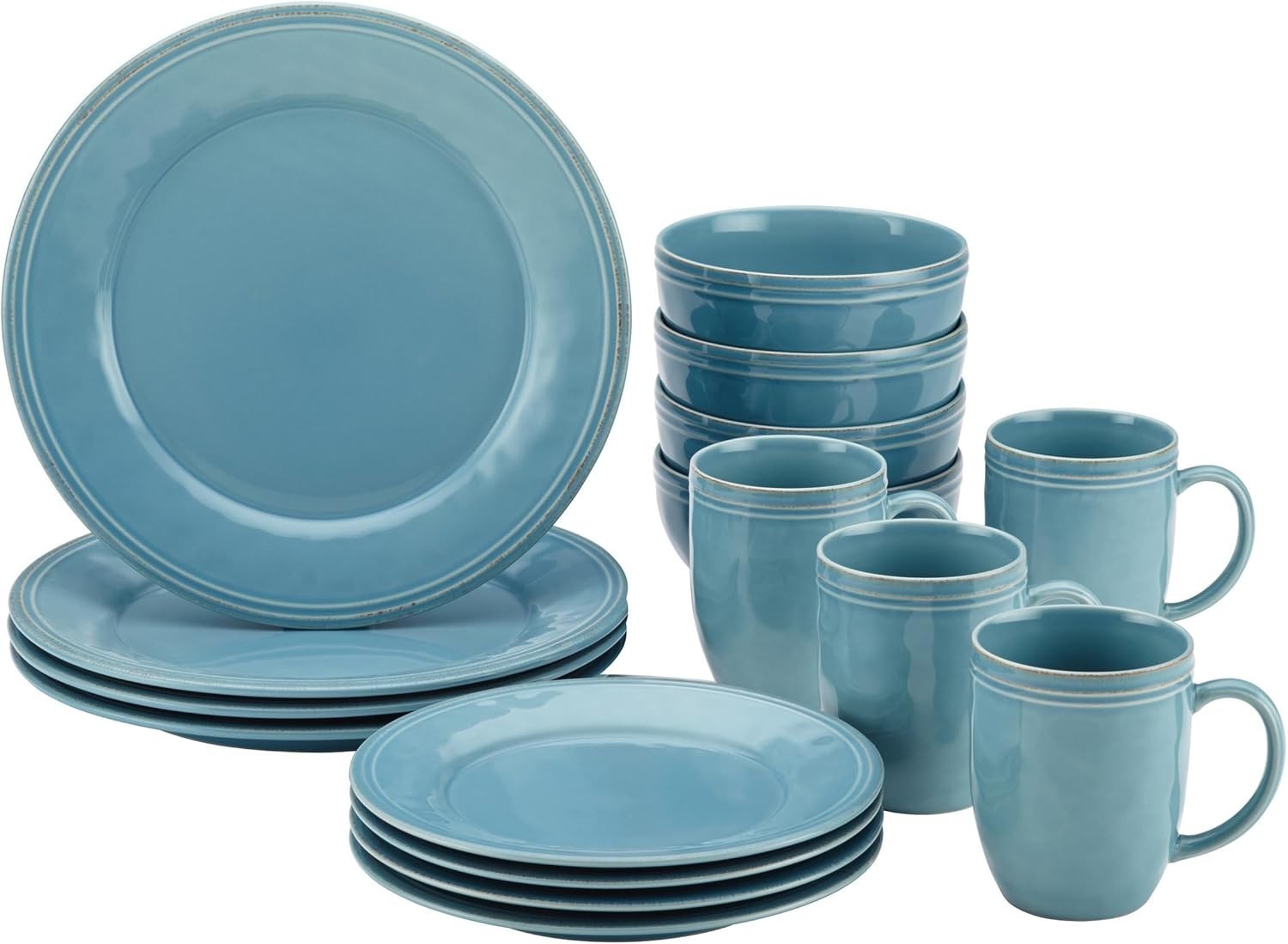 NEW Rachael Ray Cucina 15-Piece Stoneware Dinnerware Set, Agave Blue(MISSING 1.
