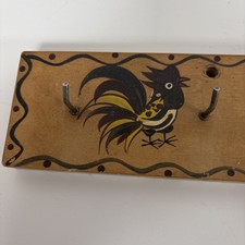 Vtg 1950 s Wooden Handpainted Rack W/ Hooks W...