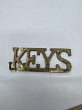 Vintage Solid Brass KEYS Key Holder with 4 Key Hooks 4”x1.5”