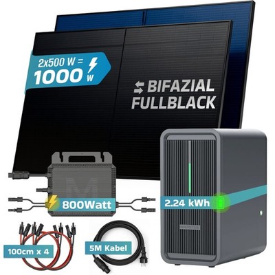 SUNNIVA  1000W Balkonkraftwerk mit 2,24 kWh Speicher MARSTEK B2500-D BIFAZIAL