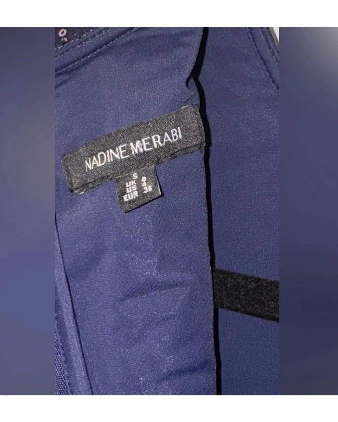 NUEVO SIN ETIQUETAS NADINE MERABI Misha Mono Acampanado con Cinturón Manga Larga Lentejuelas Azul Marino Talla 4 Foto 3 de 3