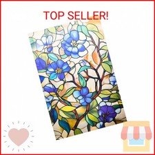 Window Privacy Film - Stained Glass Style Floral Window Clings for Home Decor, U