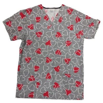 Women's White Swan Fundamentals Heart Scrub Top Black, White w/ Red Hearts Sz S