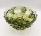 Fenton Colonial Green Glass Sawtooth Hobnail Pedestal 6 Candle Holder Vintage